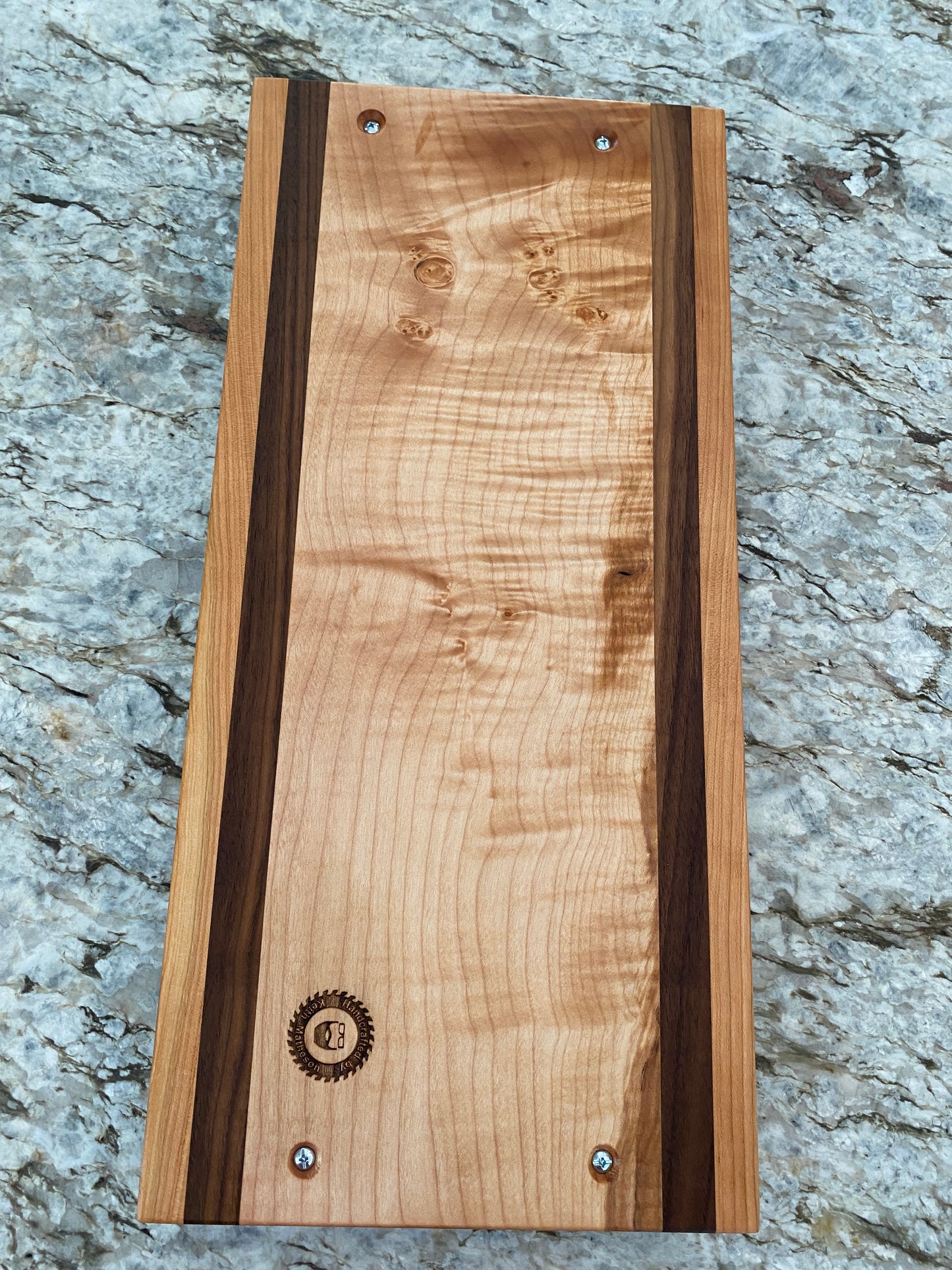 Figured Maple, Walnut and Cherry Serving/Charcuterie Board with handles
