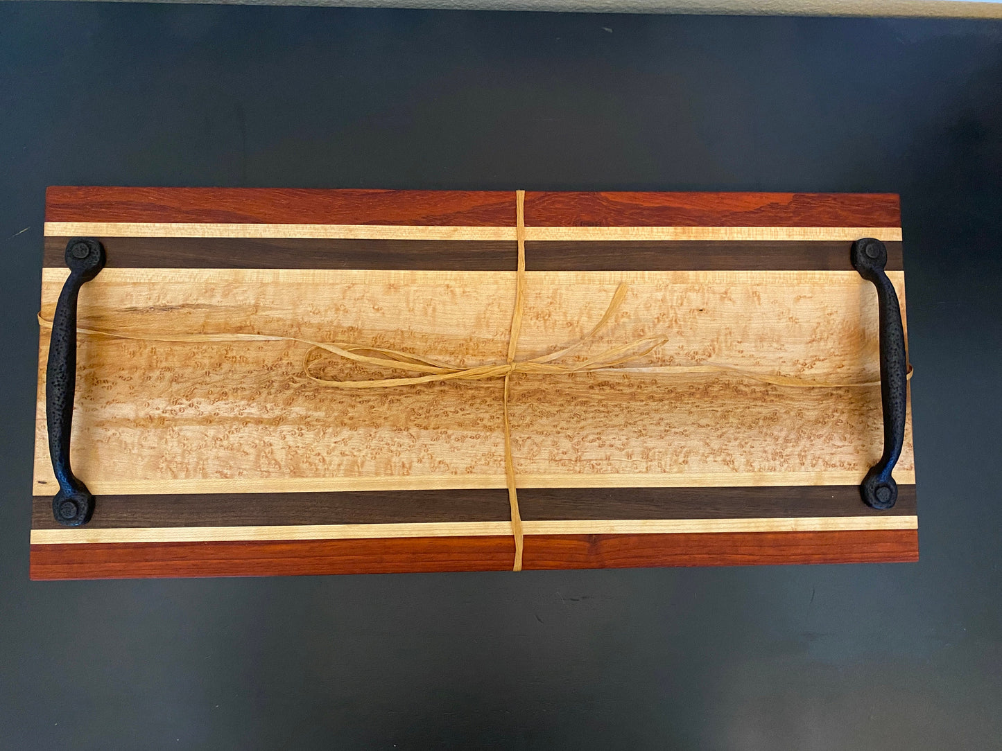 Birds Eye Maple, Maple, Walnut and Padauk Cutting/Charcuterie Board with handles