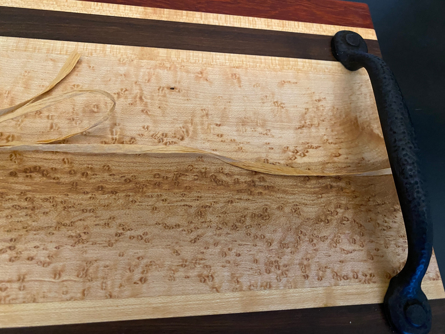 Birds Eye Maple, Maple, Walnut and Padauk Cutting/Charcuterie Board with handles