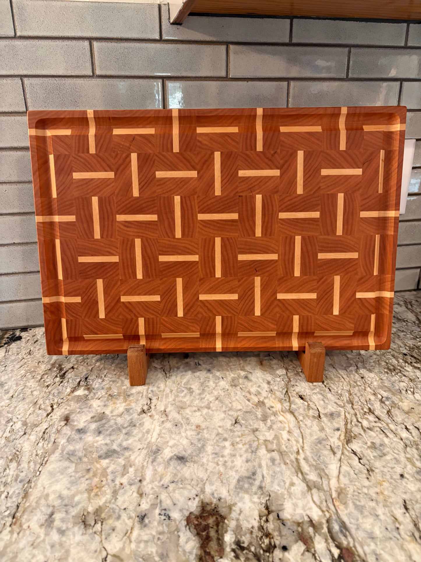 Basket Weave End Grain Brisket board with juice groove (Cherry and Maple)