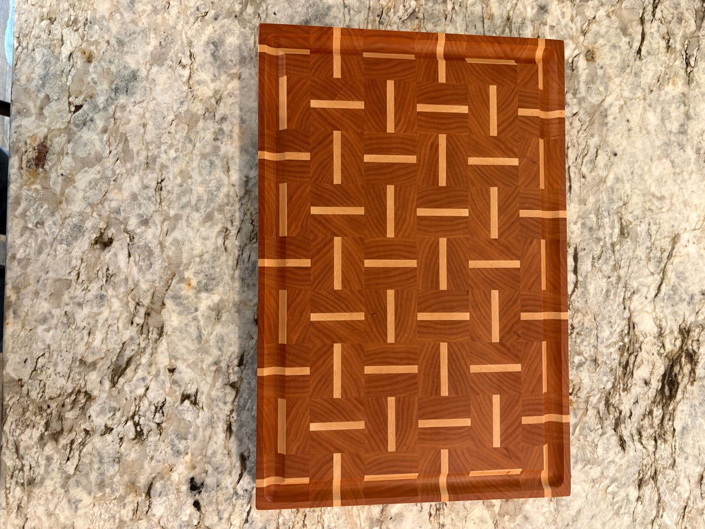 Basket Weave End Grain Brisket board with juice groove (Cherry and Maple)