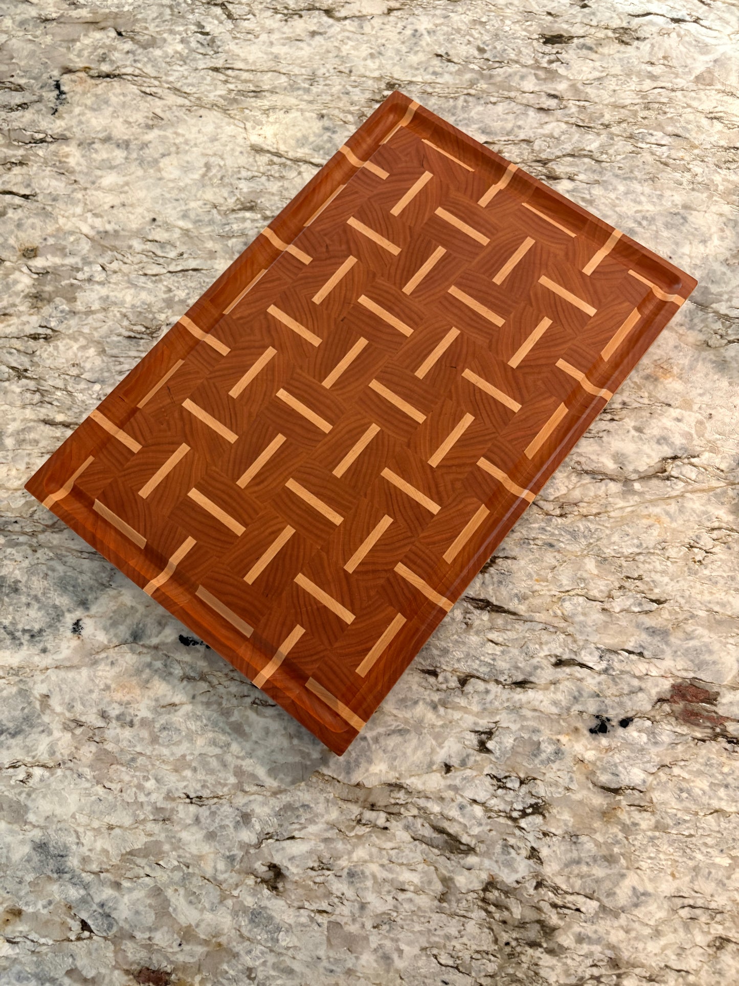 Basket Weave End Grain Brisket board with juice groove (Cherry and Maple)
