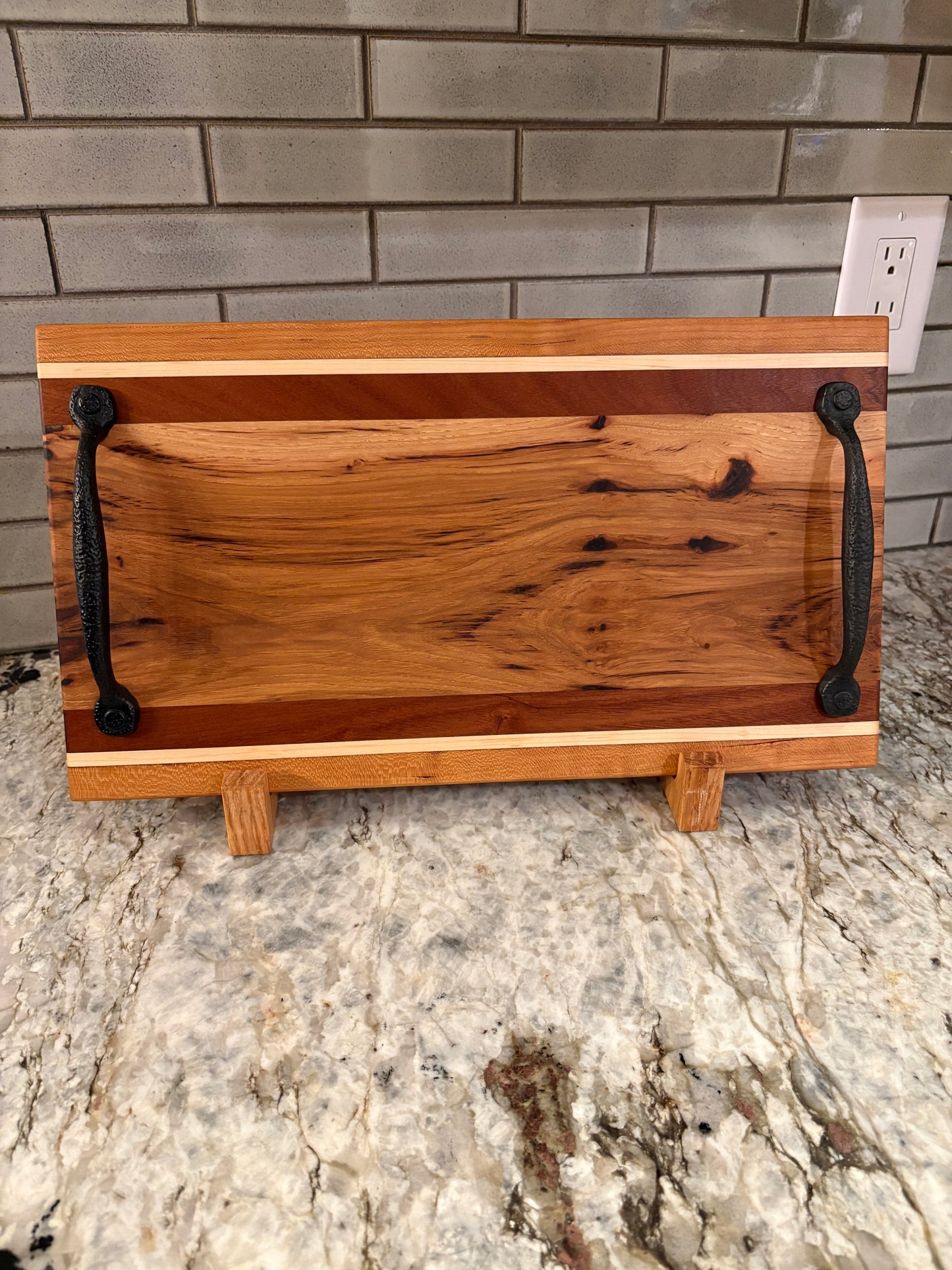 Spalted Maple, Sapele, Maple, and Cherry Serving/Charcuterie Board with handles