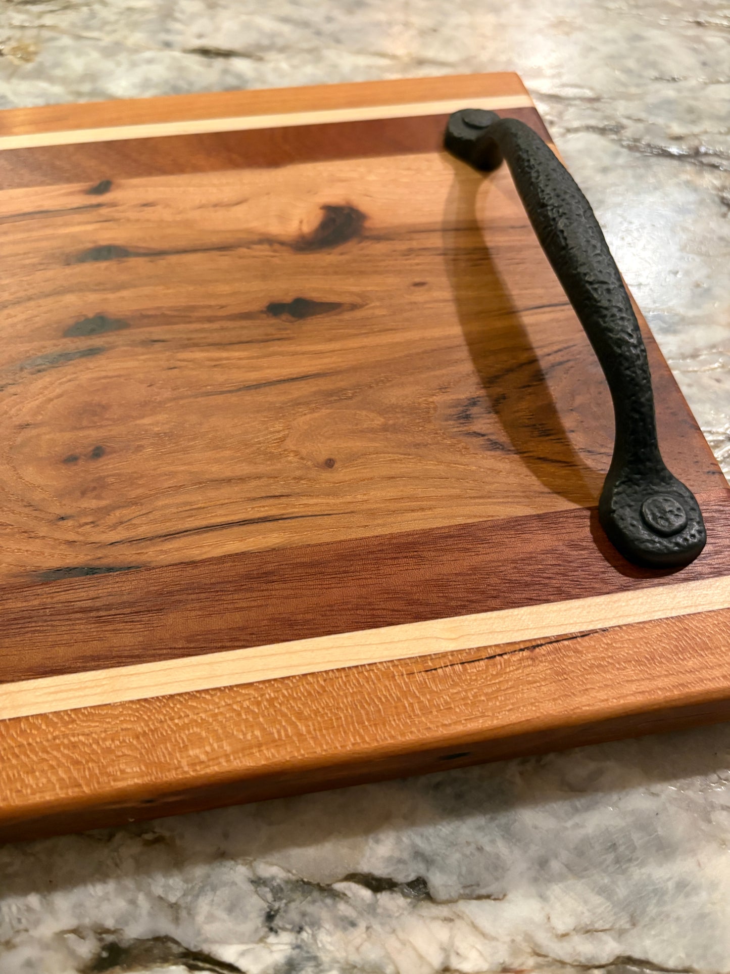 Spalted Maple, Sapele, Maple, and Cherry Serving/Charcuterie Board with handles