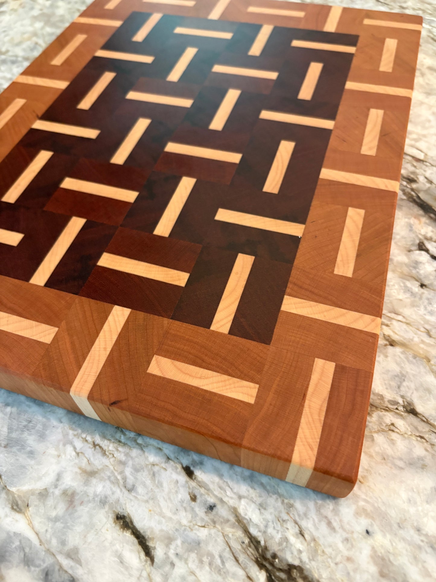 Basketweave end grain cutting board/chopping block Sapele, Cherry and Maple