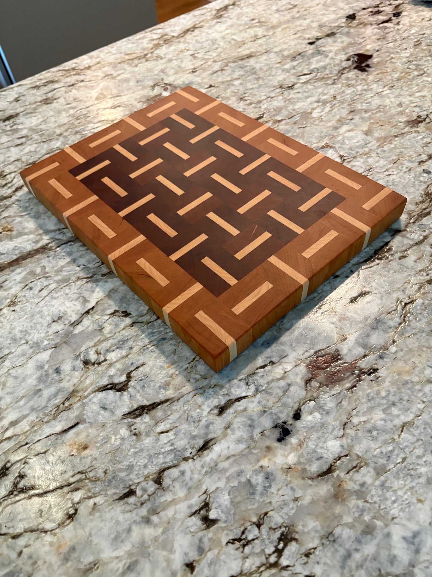Basketweave end grain cutting board/chopping block Sapele, Cherry and Maple