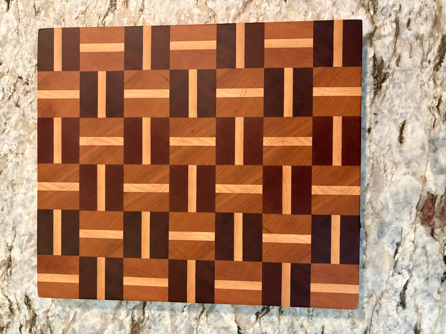 Basketweave end grain cutting board/chopping block Sapele, Cherry and Maple