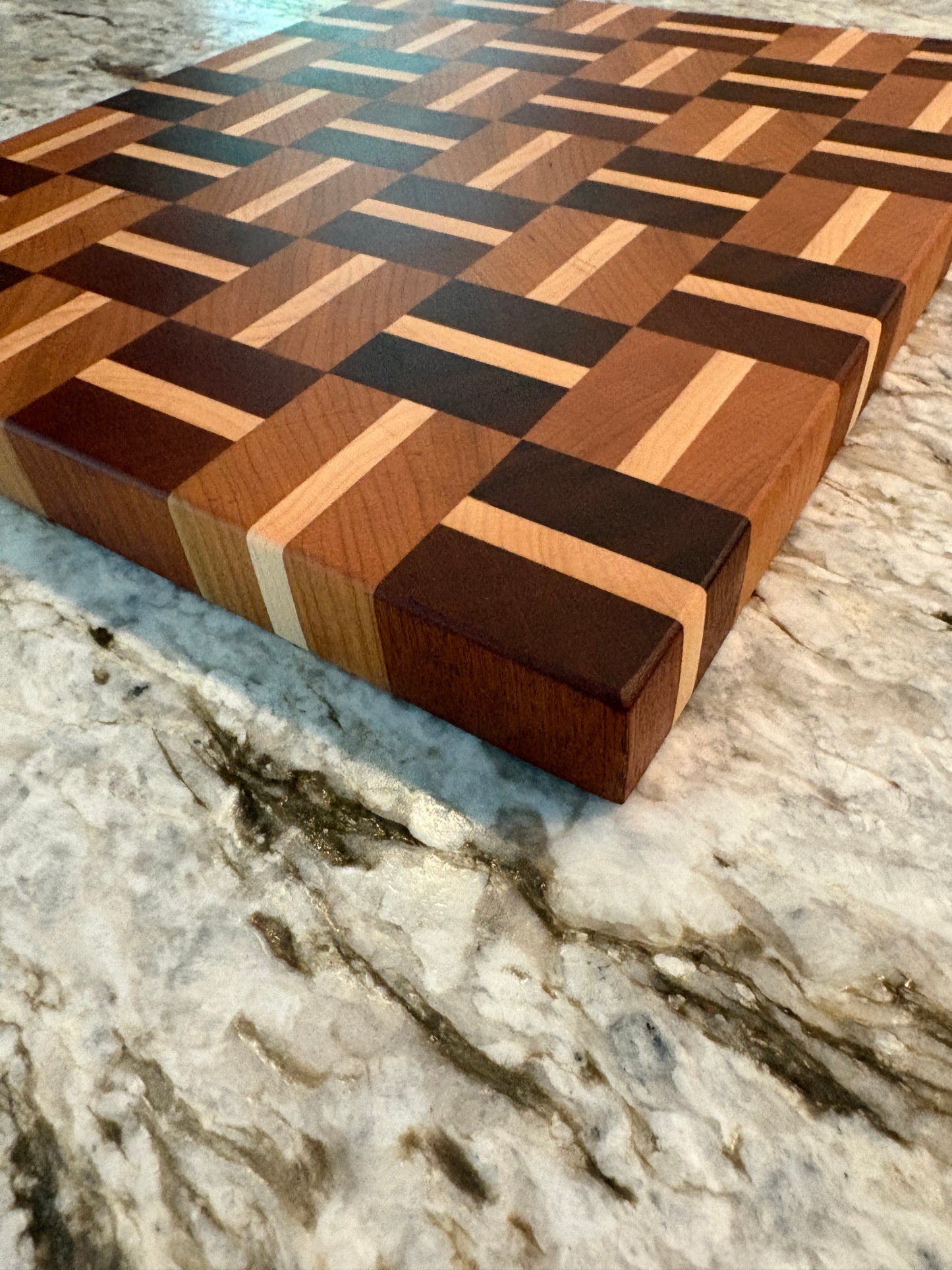 Basketweave end grain cutting board/chopping block Sapele, Cherry and Maple