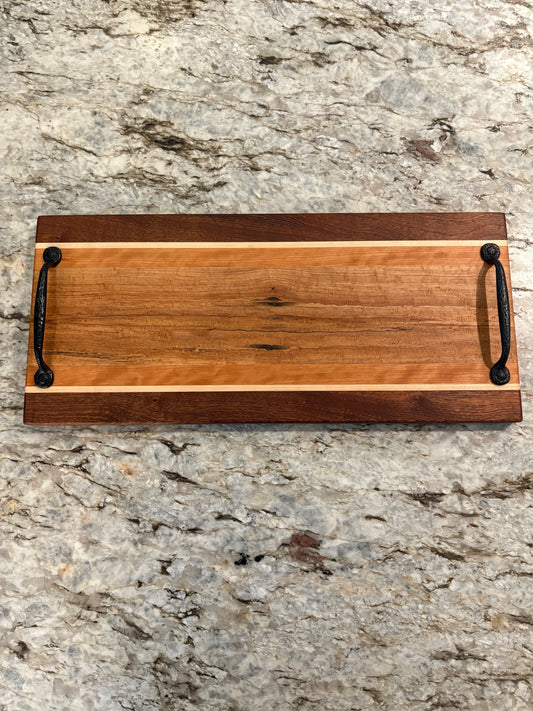 Birdseye/spalted maple, cherry, maple and sapele Serving/Charcuterie Board with handles