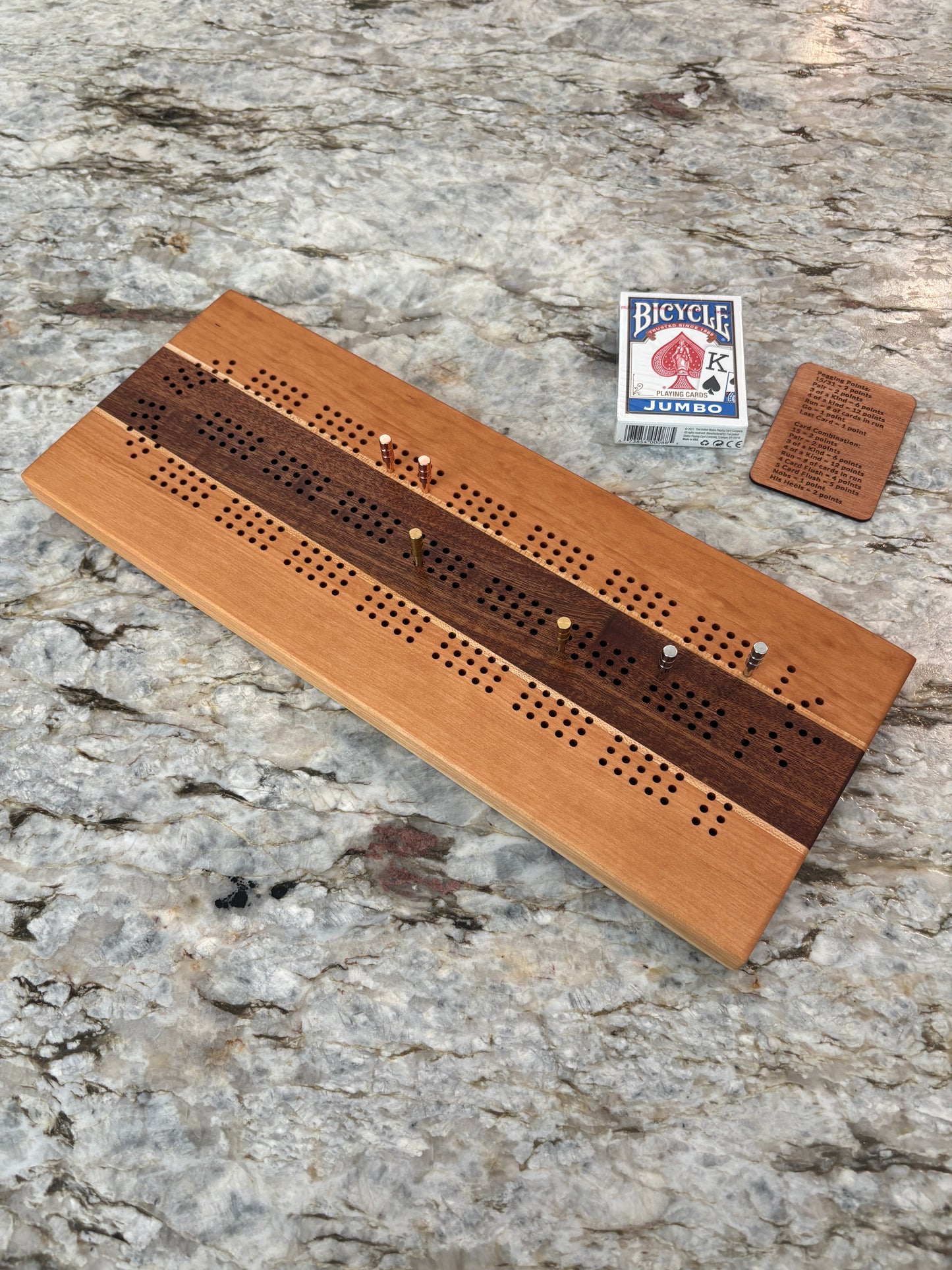 Cherry, Maple and Sapele Cribbage Board (Customizable) - 3 lane