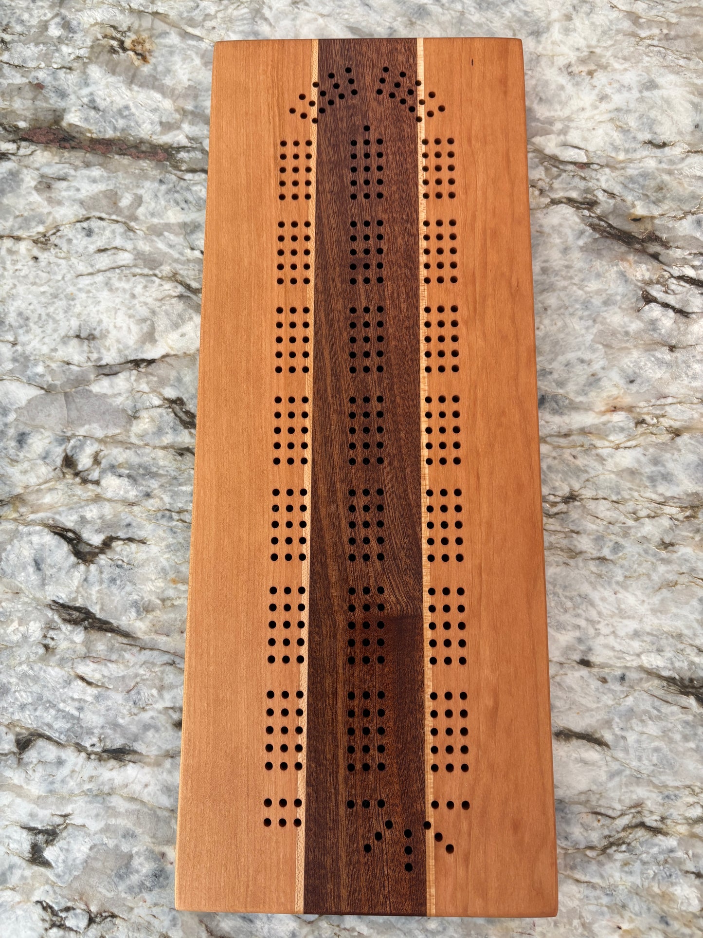 Cherry, Maple and Sapele Cribbage Board (Customizable) - 3 lane