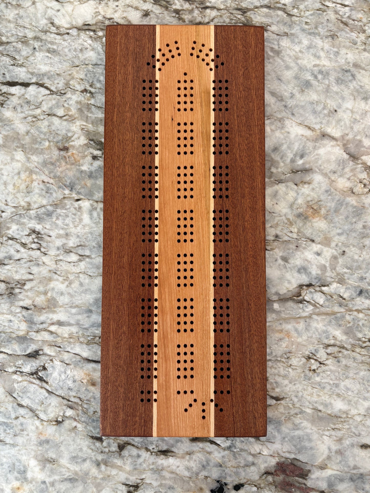 Sapele, Maple and Cherry Cribbage Board (Customizable) - 3 lane