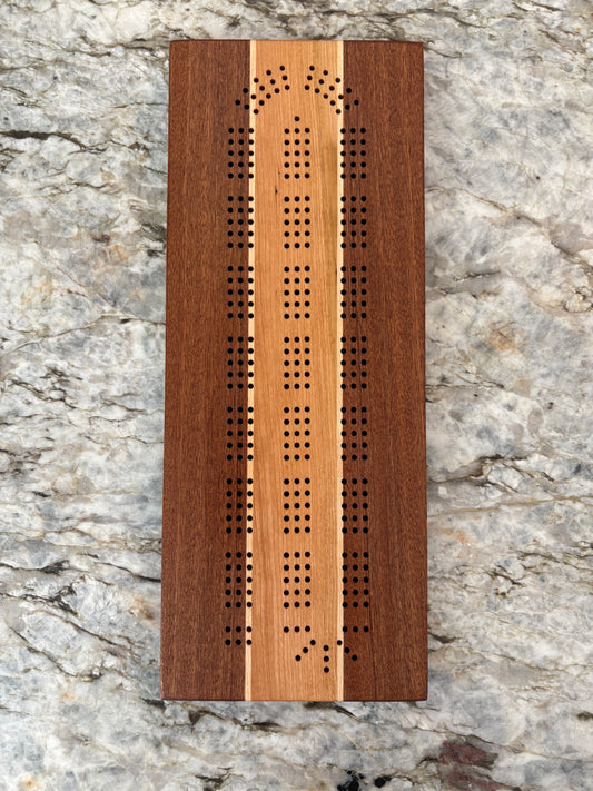 Sapele, Maple and Cherry Cribbage Board (Customizable) - 3 lane