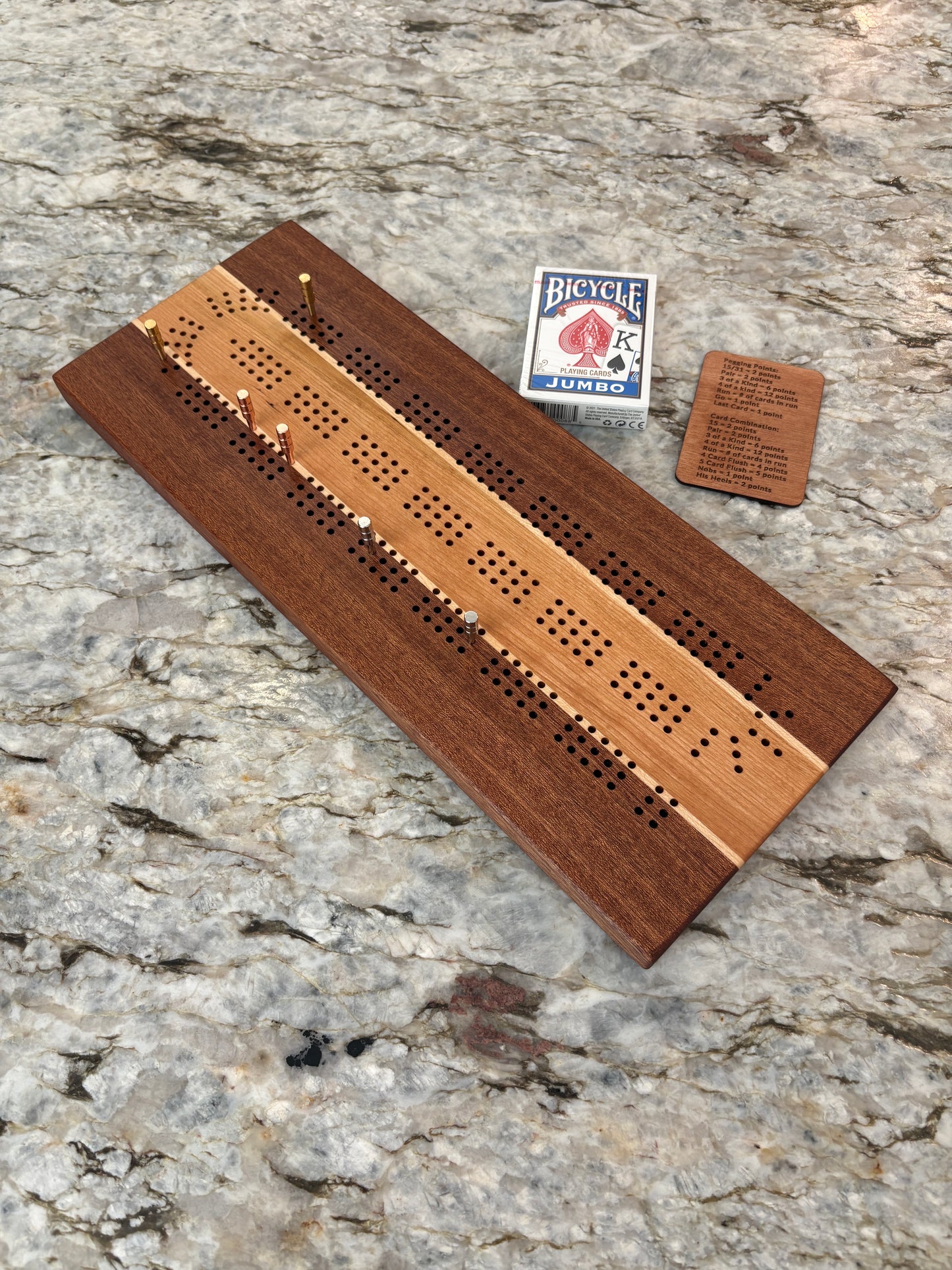 Sapele, Maple and Cherry Cribbage Board (Customizable) - 3 lane