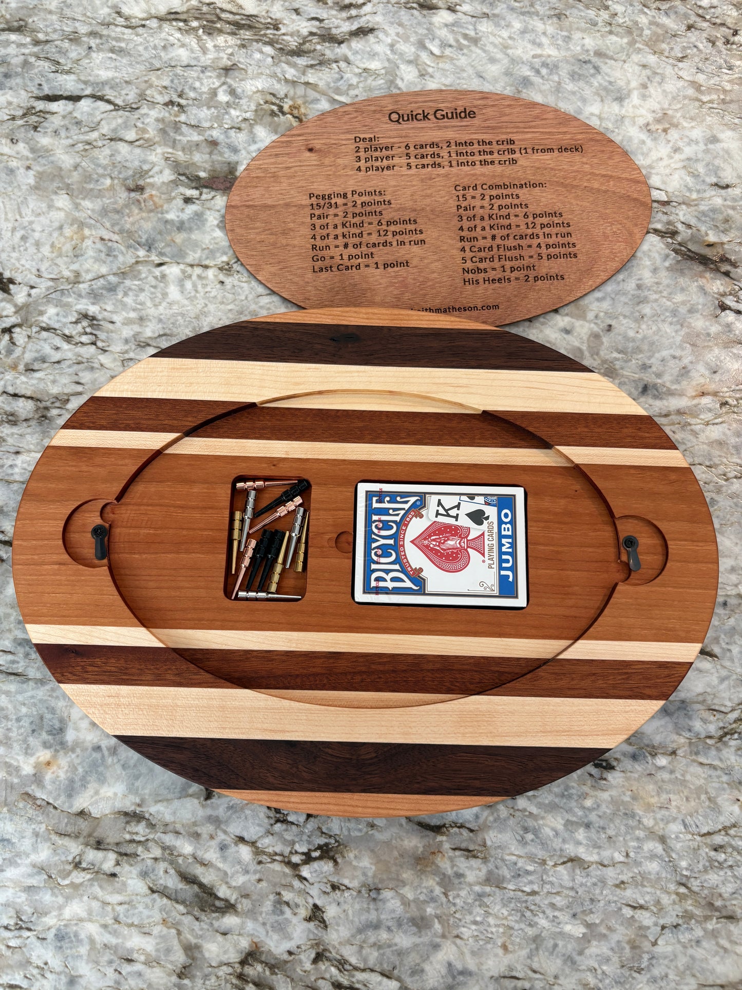 American Flag with Bald Eagle Cribbage board - Cherry Walnut and Maple - 4 lane