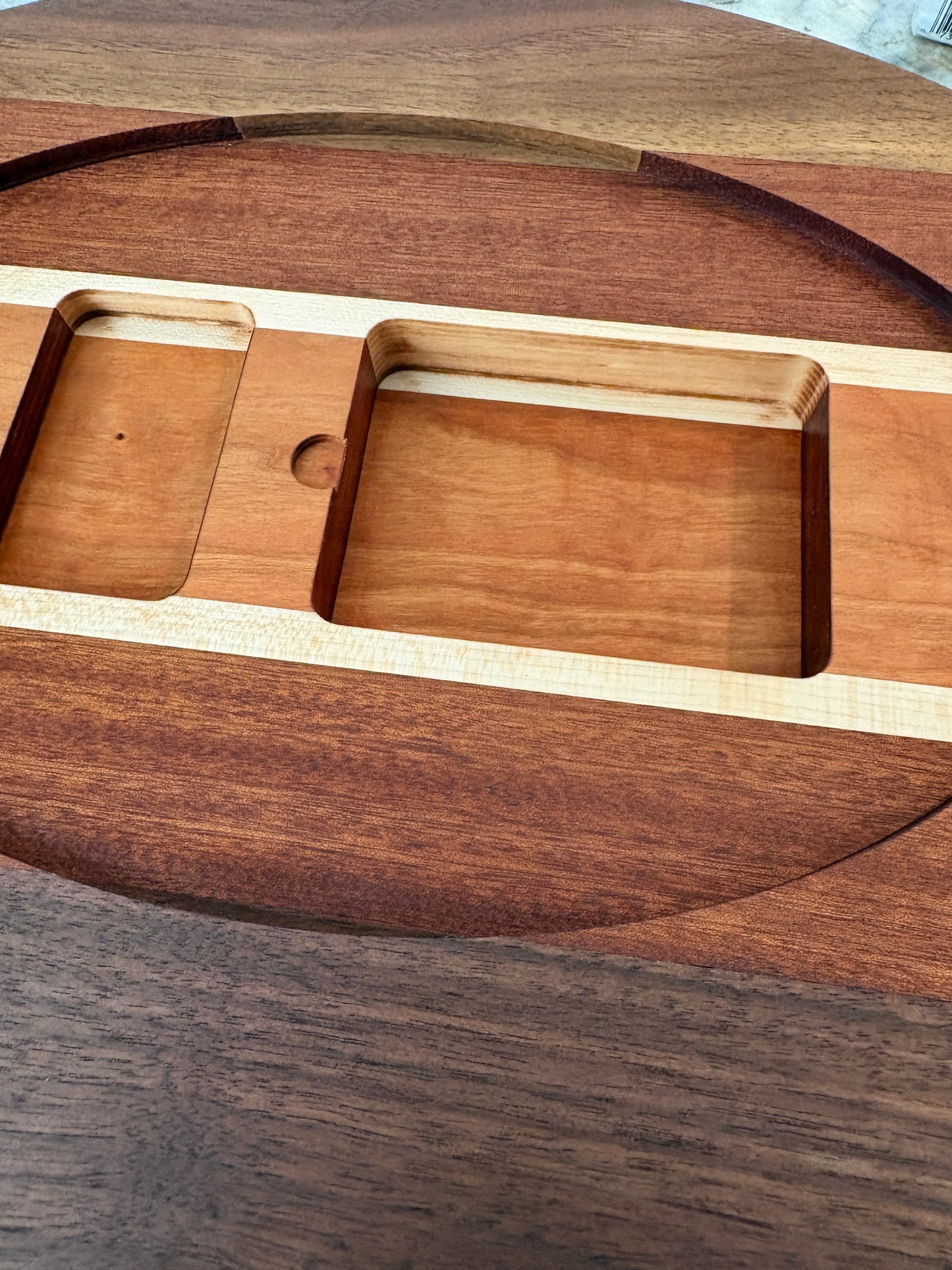 Bigfoot and American Flag Cribbage board - Walnut, Sapele, Maple and Cherry - 4 lane