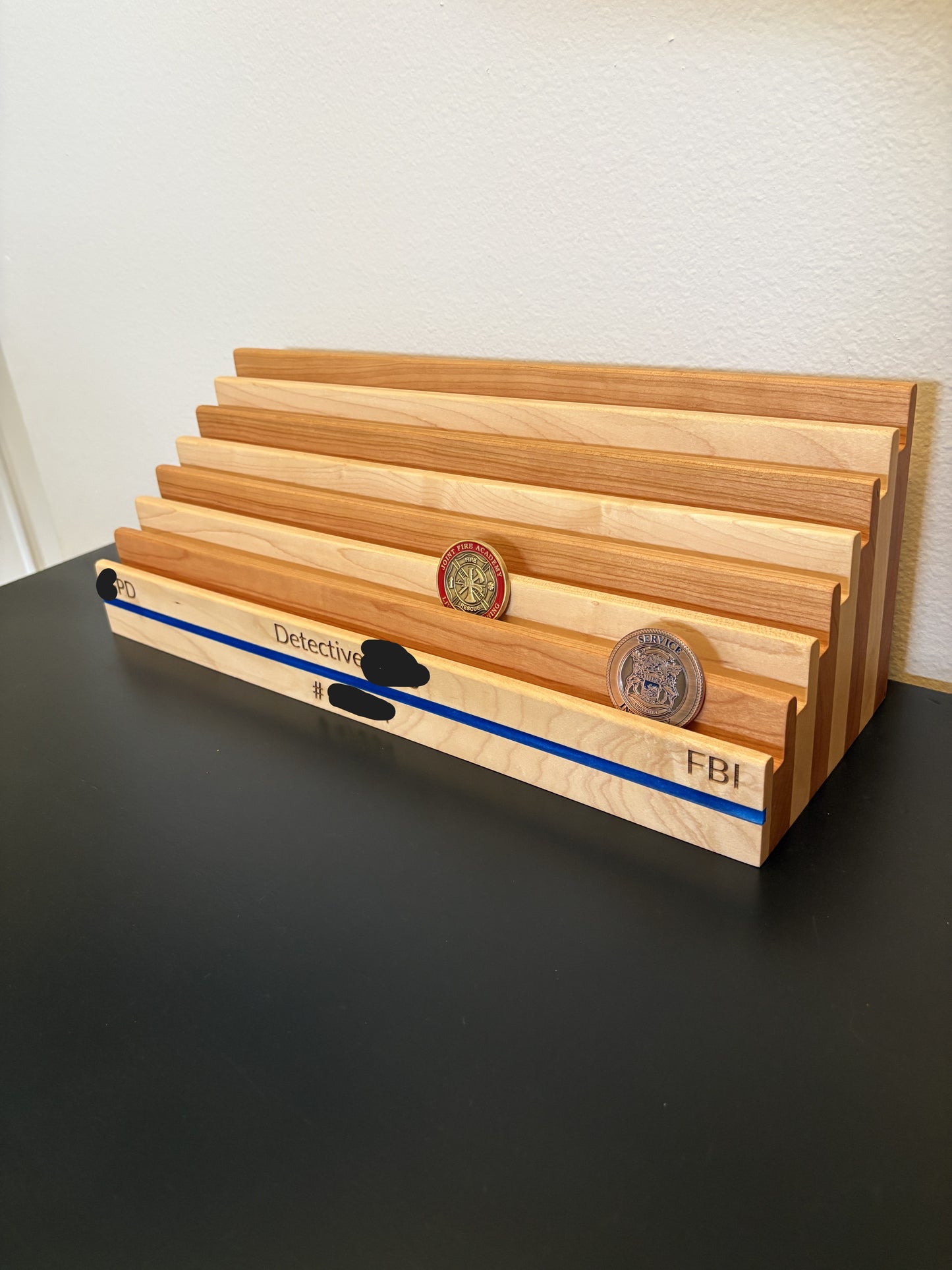 Challenge Coin Display - available with Thin Blue Line or Thin Red Line