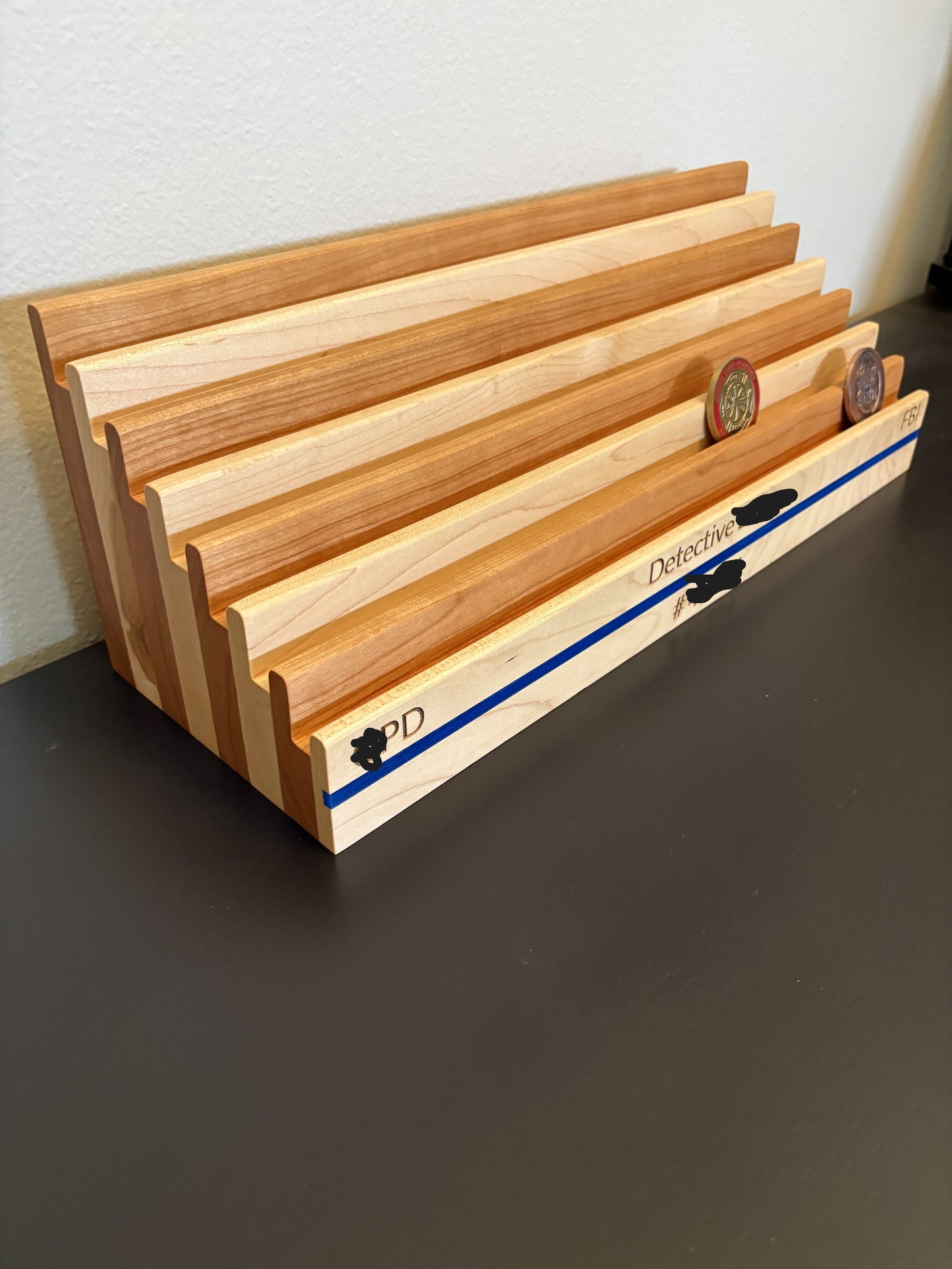 Challenge Coin Display - available with Thin Blue Line or Thin Red Line