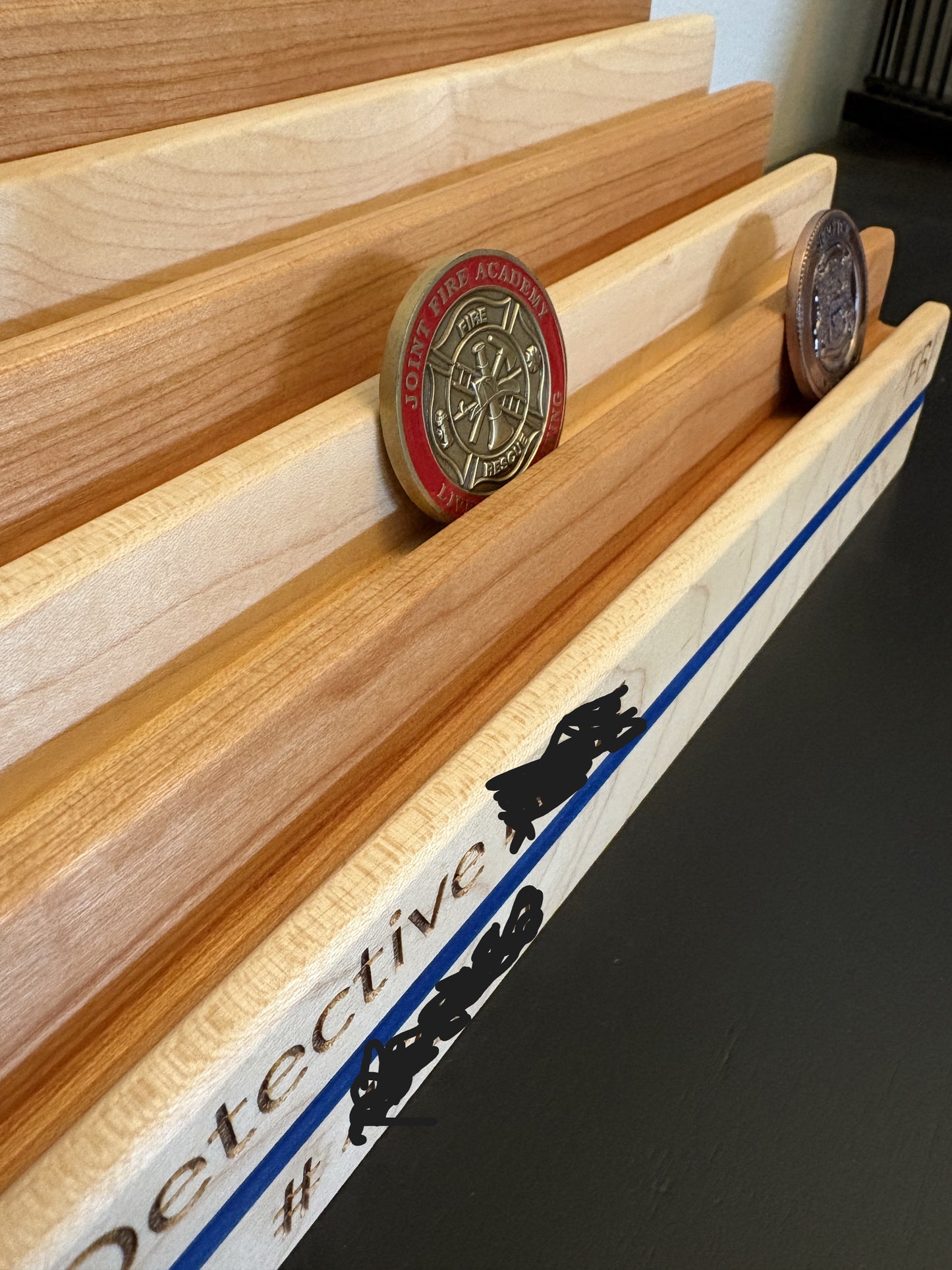 Challenge Coin Display - available with Thin Blue Line or Thin Red Line