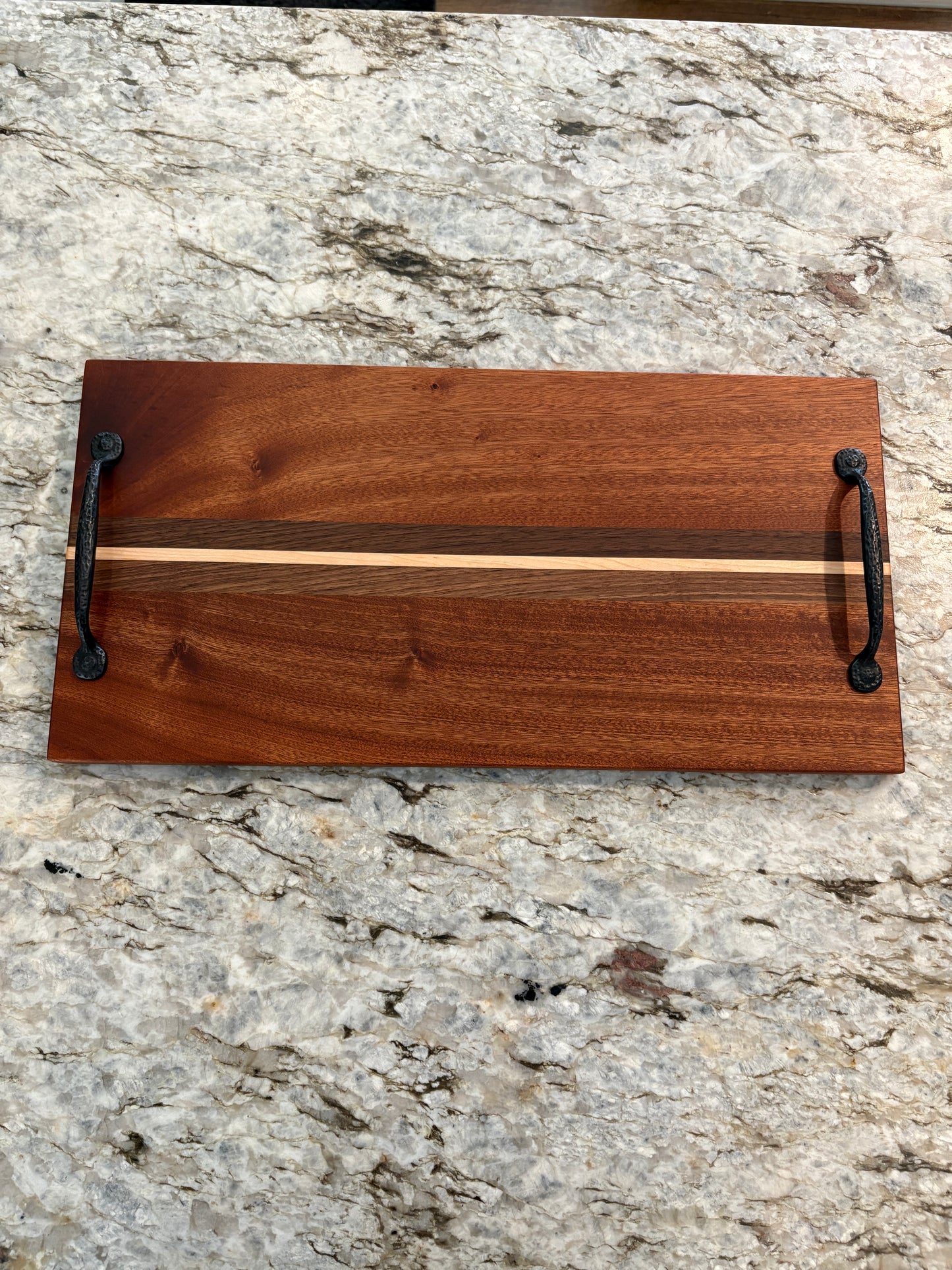 Sapele, Walnut and Maple serving tray with handles