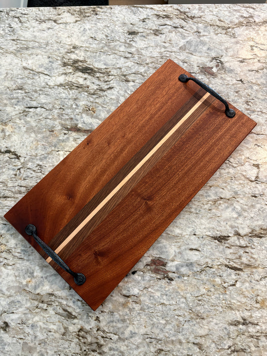 Sapele, Walnut and Maple serving tray with handles