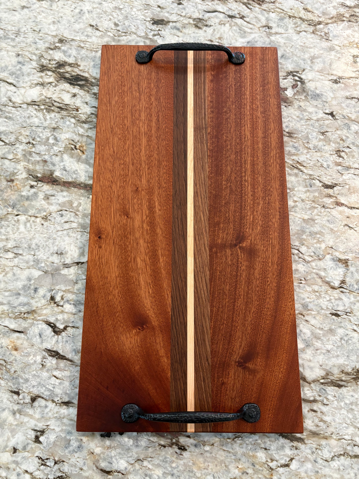 Sapele, Walnut and Maple serving tray with handles
