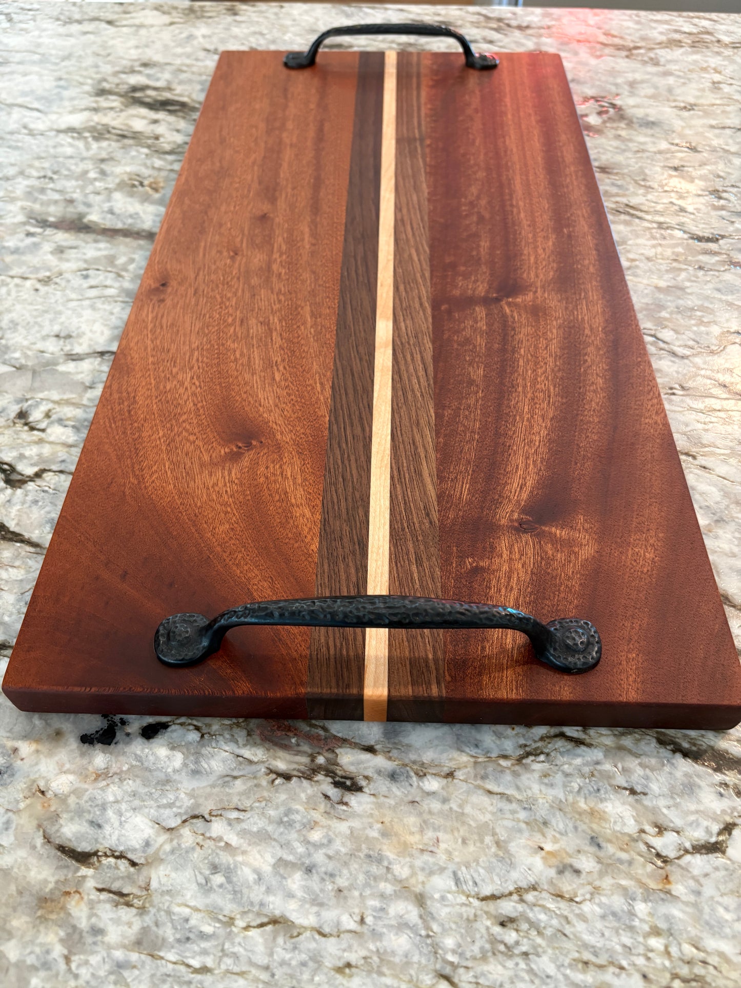 Sapele, Walnut and Maple serving tray with handles