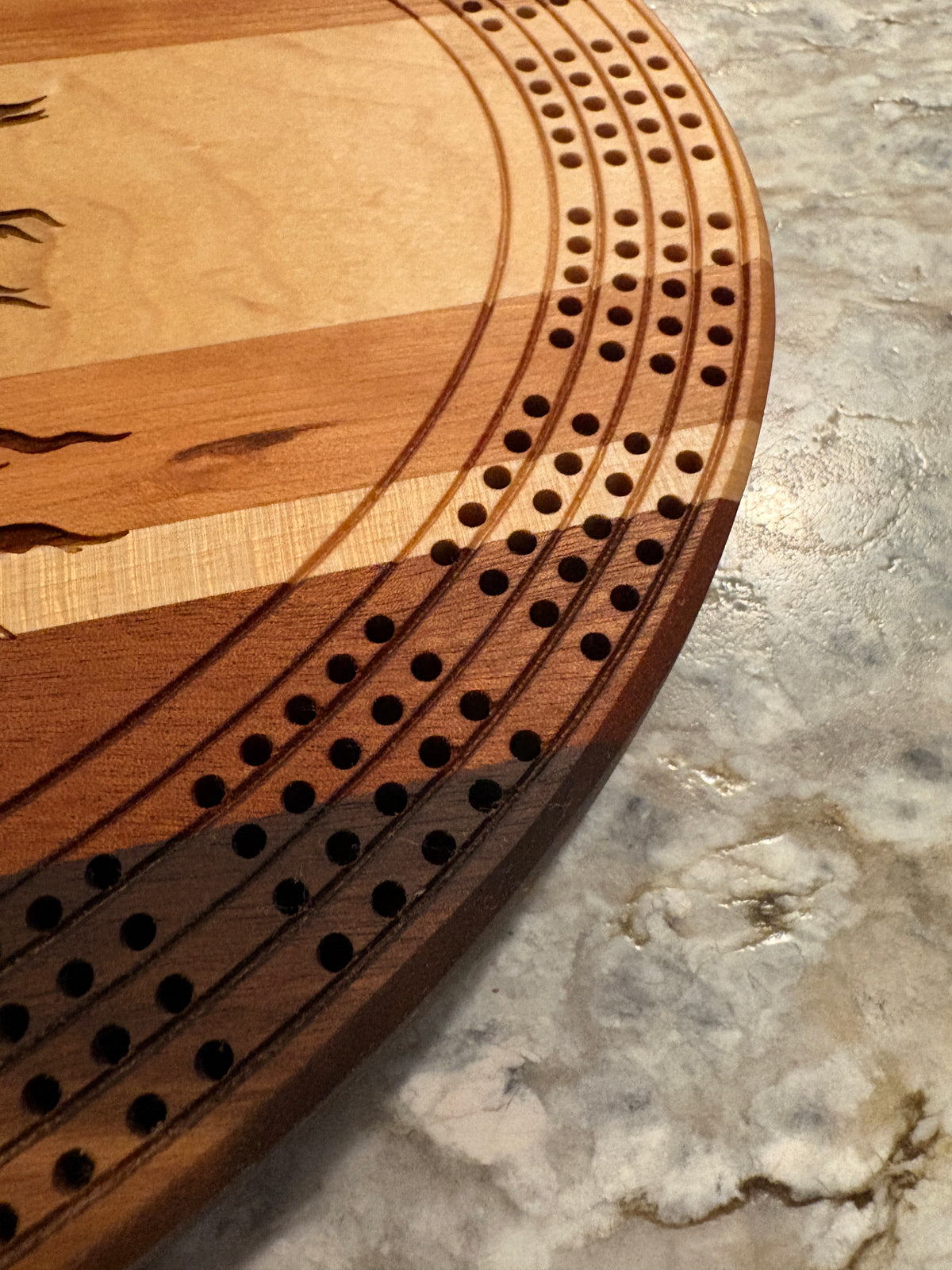 American Flag with Bald Eagle Cribbage board - Cherry, Walnut, Sapele and Maple - 4 lane