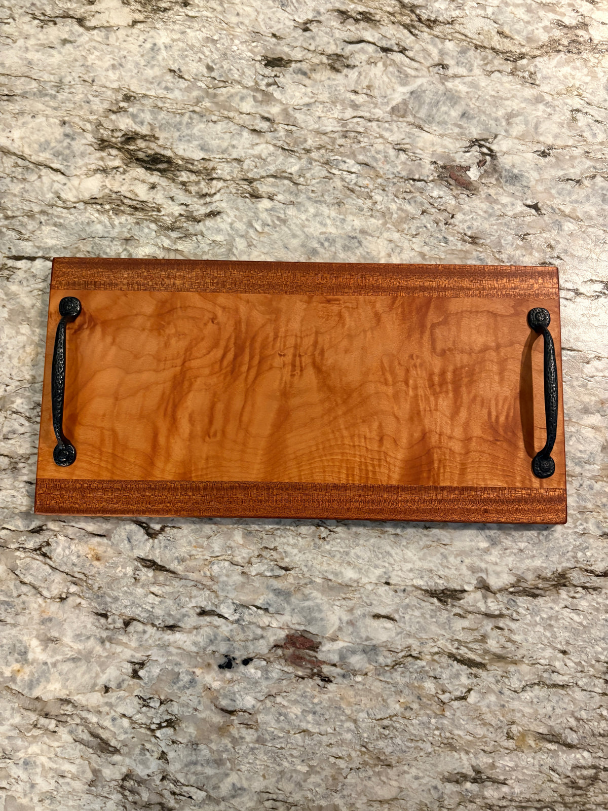 Figured Maple and Sapele Serving/Charcuterie Board with handles