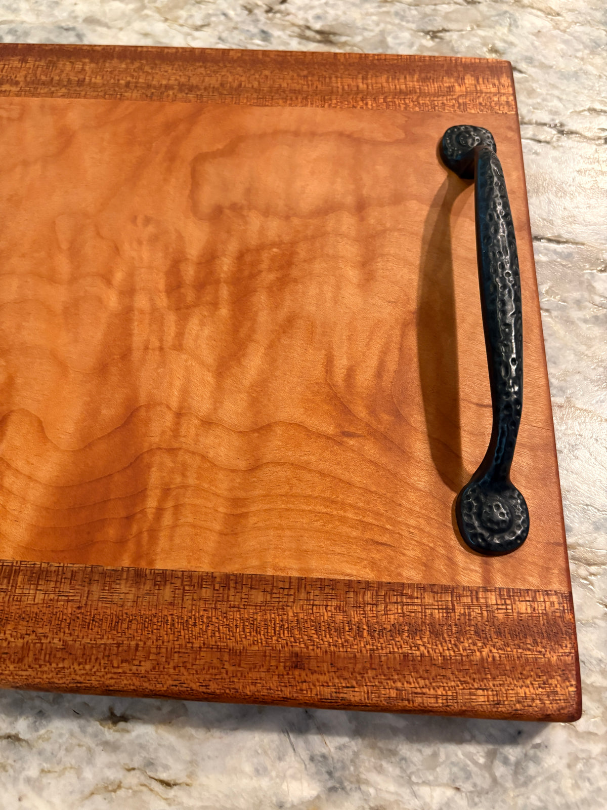 Figured Maple and Sapele Serving/Charcuterie Board with handles