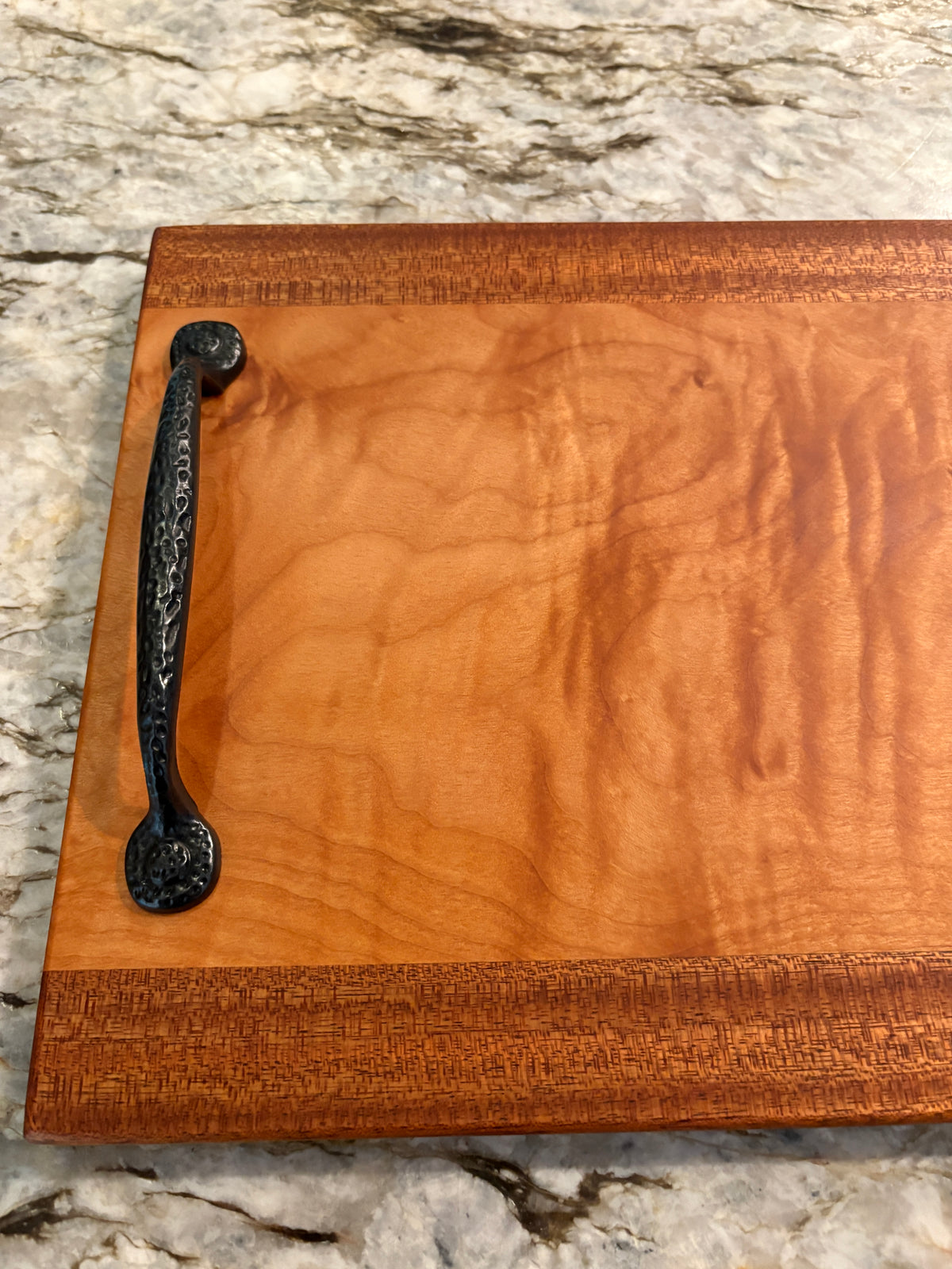 Figured Maple and Sapele Serving/Charcuterie Board with handles