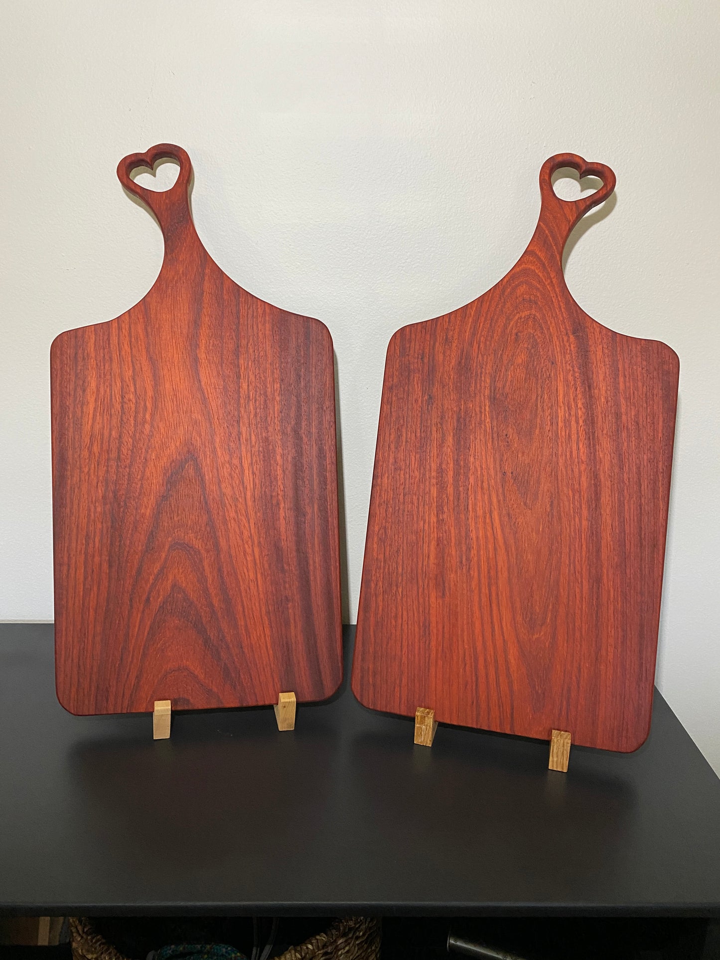 Classic padauk charcuterie board with heart handle