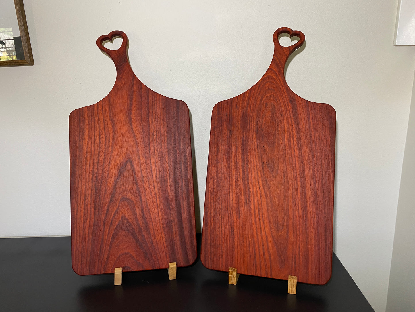 Classic padauk charcuterie board with heart handle