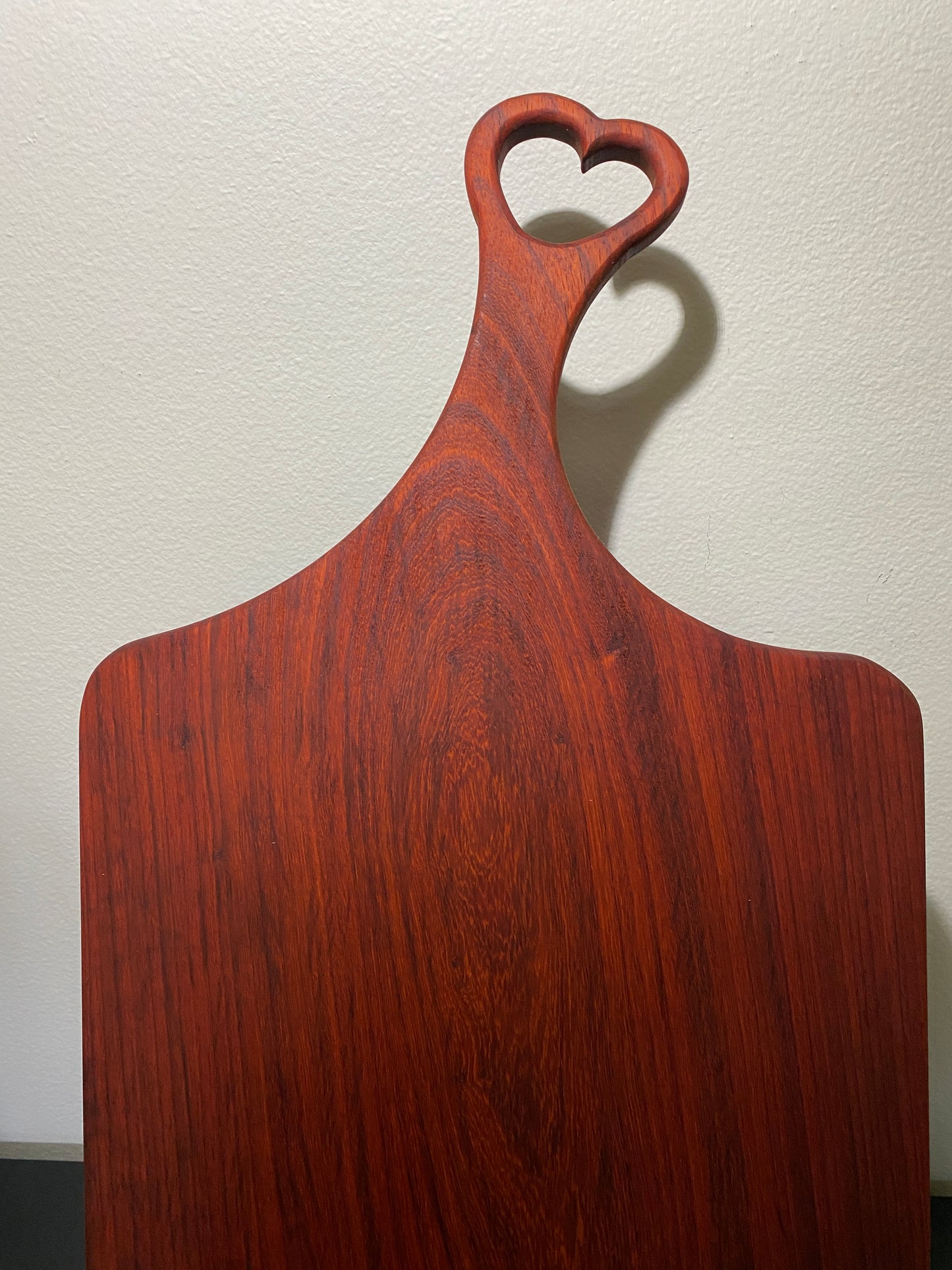 Classic padauk charcuterie board with heart handle