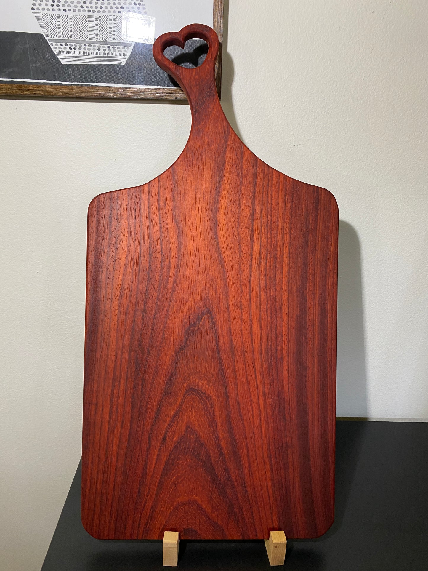 Classic padauk charcuterie board with heart handle