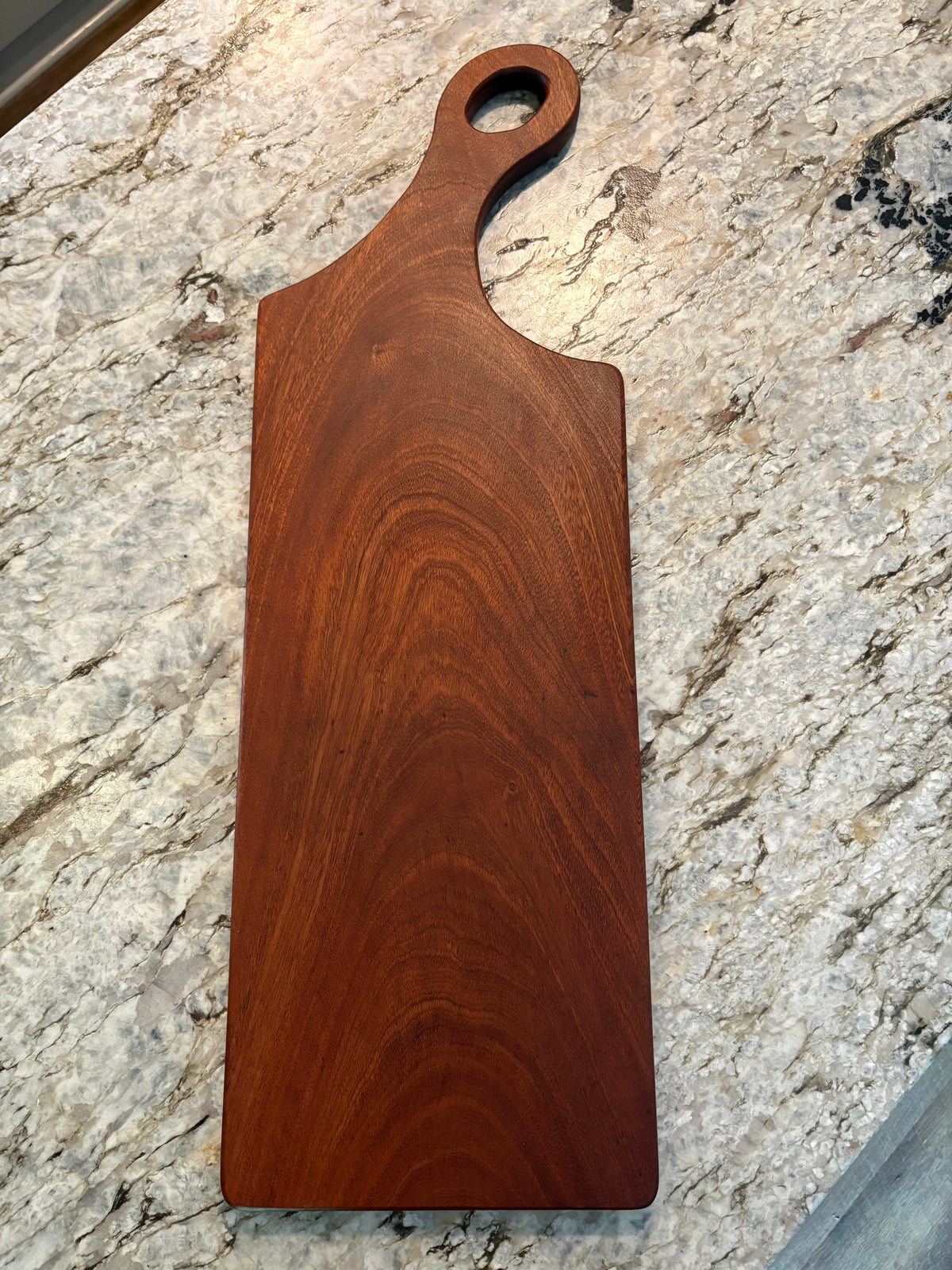 Classic Sapele charcuterie board with oval handle