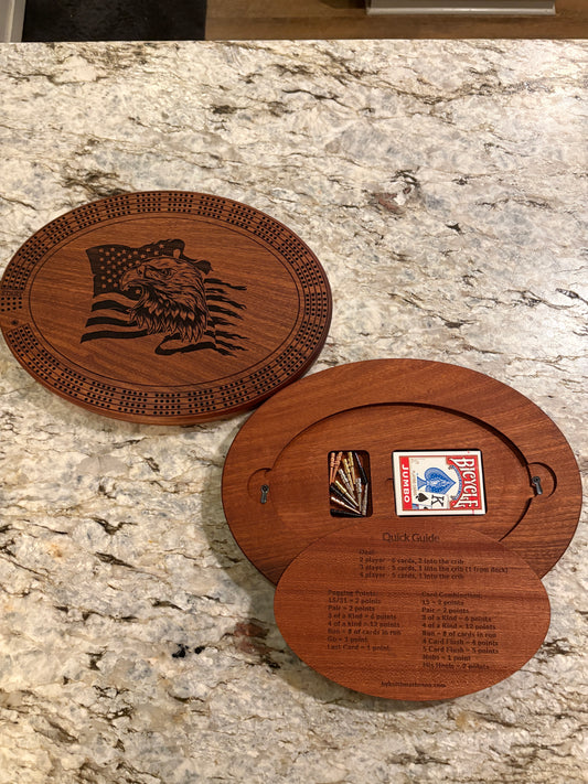 American Flag with Bald Eagle Cribbage board - Sapele - 4 lane
