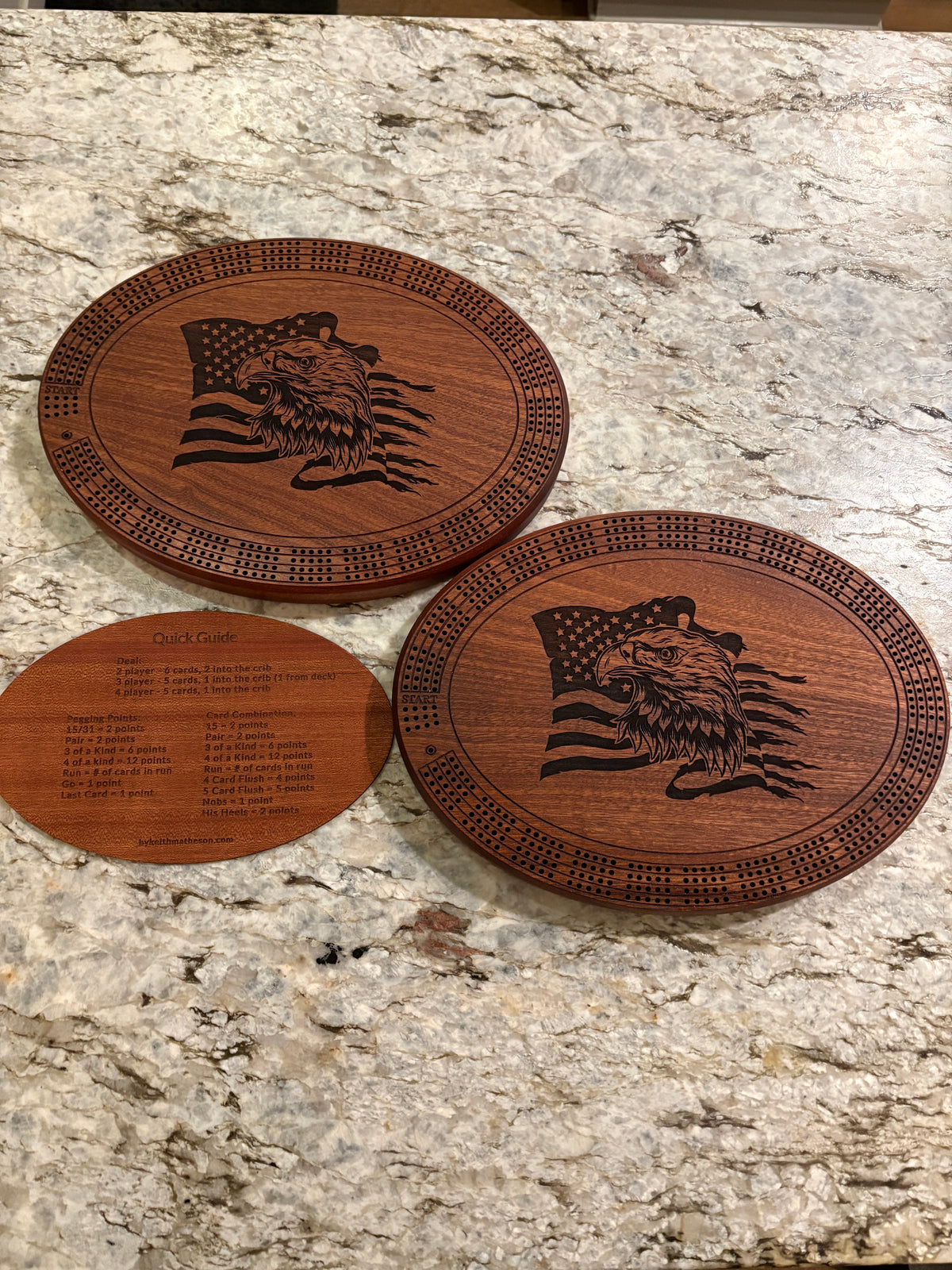 American Flag with Bald Eagle Cribbage board - Sapele - 4 lane
