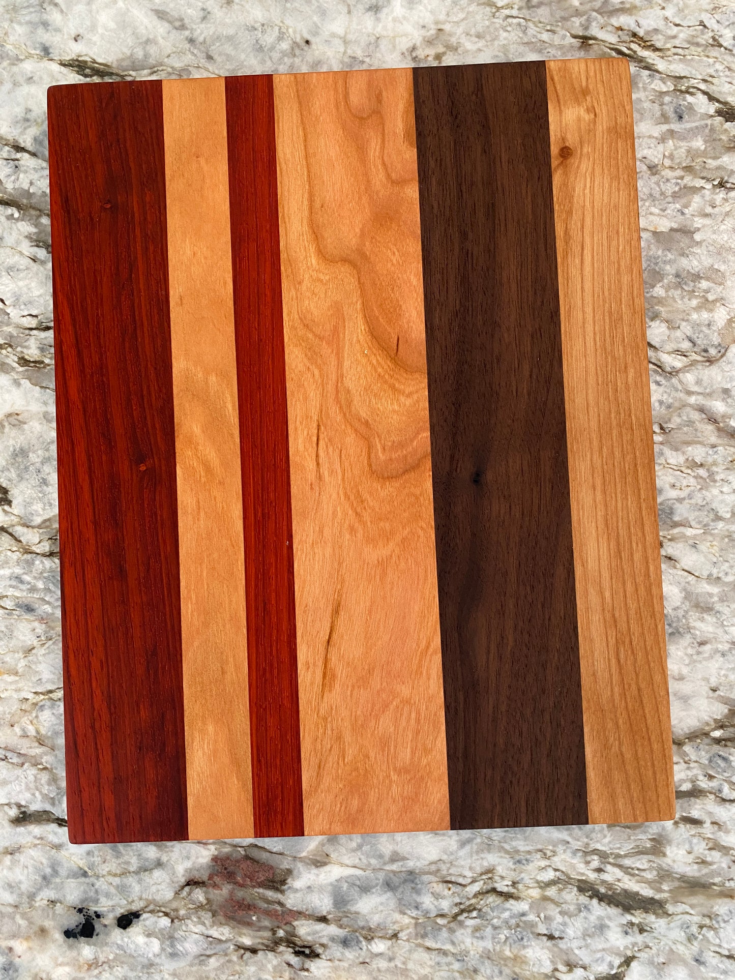 Padauk, Walnut, and Cherry cutting board