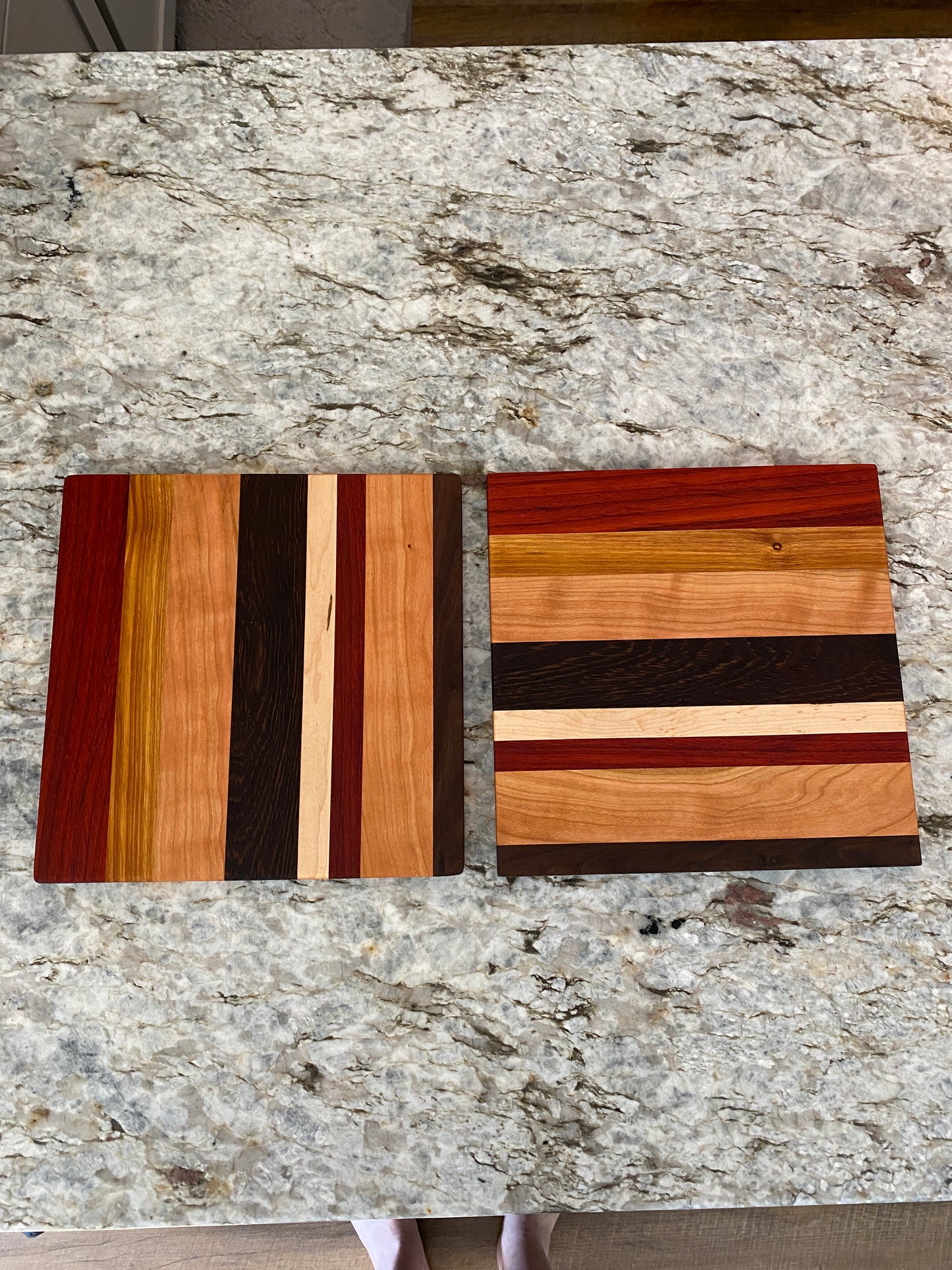 Padauk, Canary, Wenge, Birdseye Maple, Walnut, and Cherry cutting board