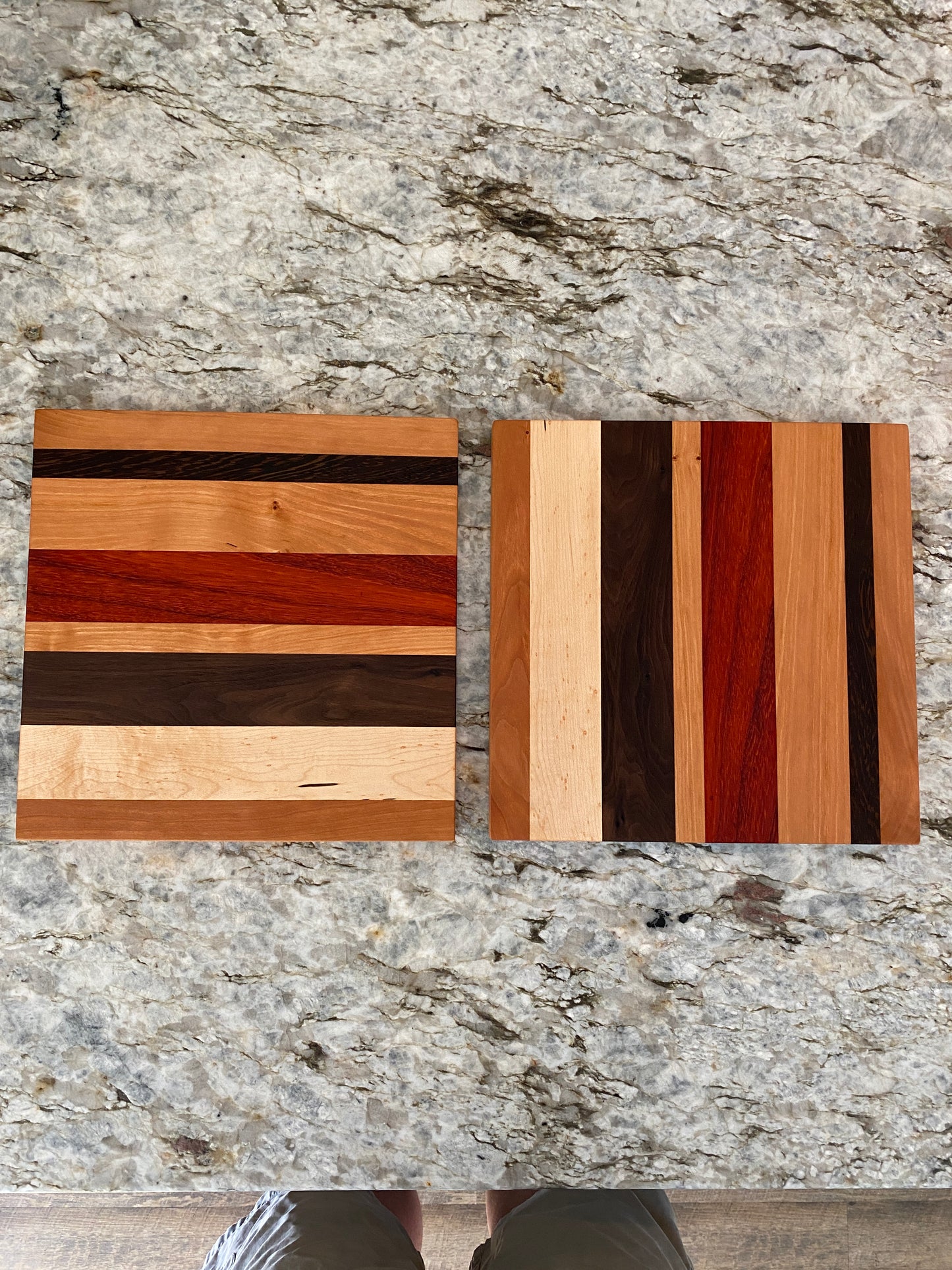 Padauk, Canary, Wenge, Birdseye Maple, Walnut, and Cherry cutting board