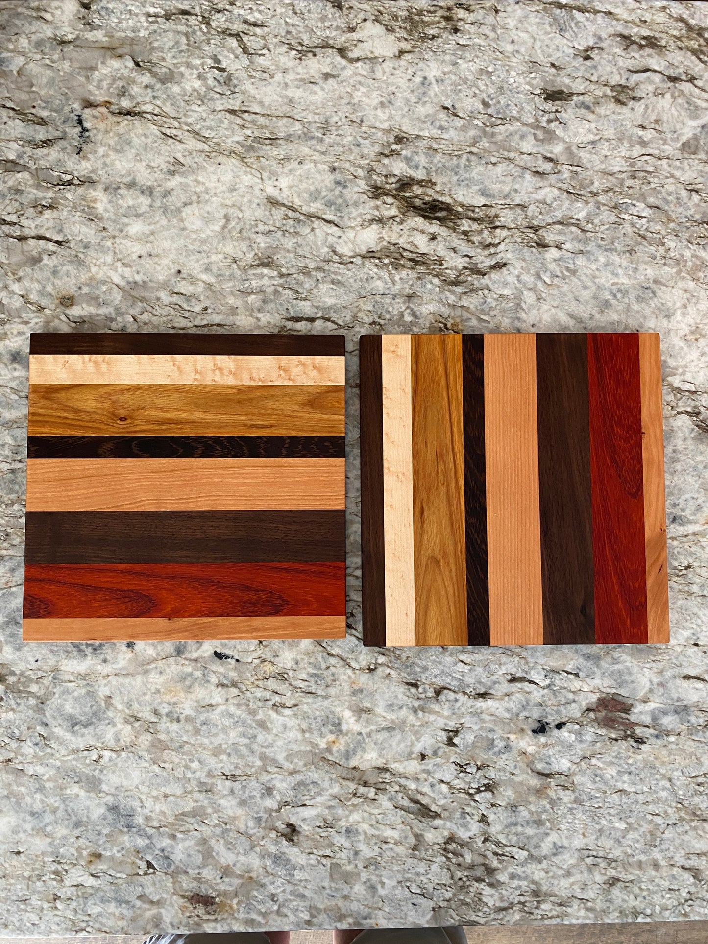 Padauk, Canary, Wenge, Birdseye Maple, Walnut, and Cherry cutting board