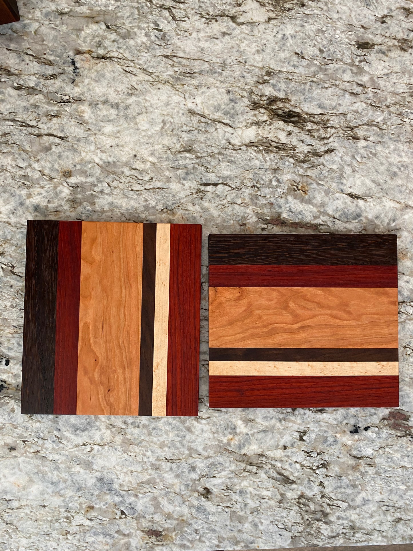 Padauk, Wenge, Birdseye Maple, Walnut, and Cherry cutting board