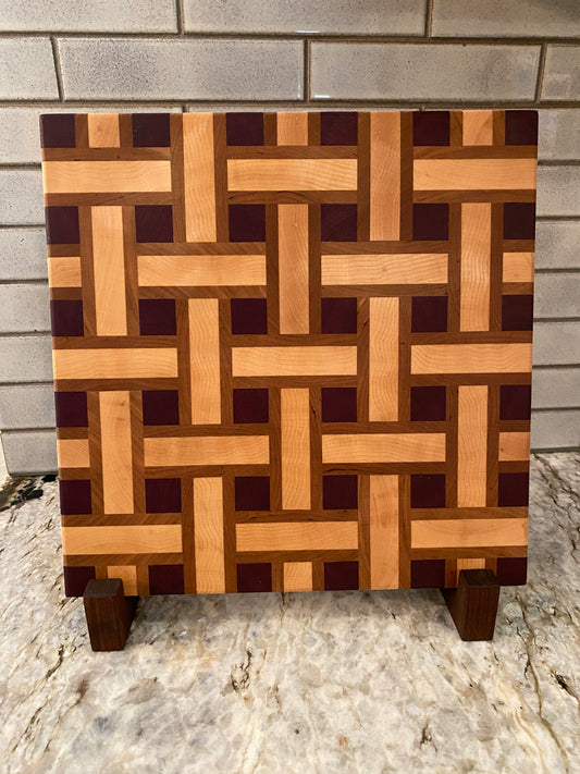 Basketweave end grain cutting board/chopping block Maple, Cherry, and Purple Heart