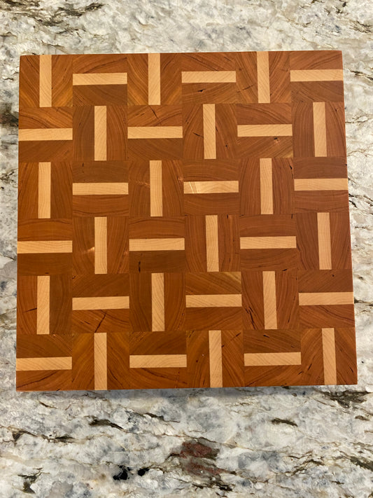 Cherry end grain cutting board/chopping block with Maple basketweave