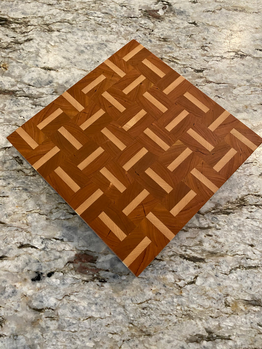 Cherry end grain cutting board/chopping block with Maple basketweave