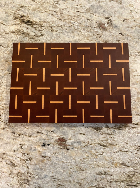 Sapelle end grain cutting board/chopping block with Maple basketweave