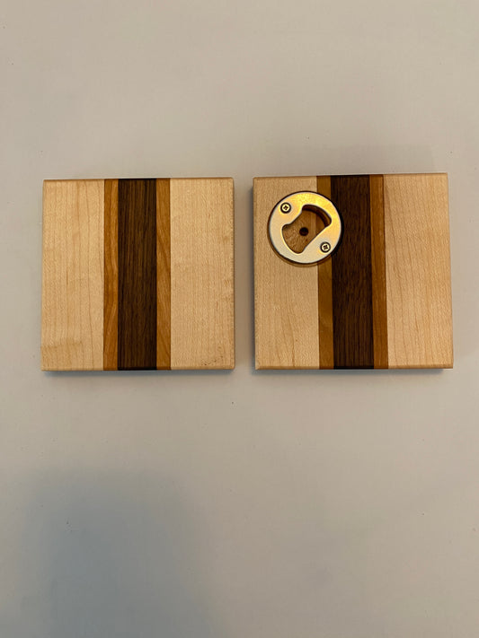Coaster with built in bottle opener
