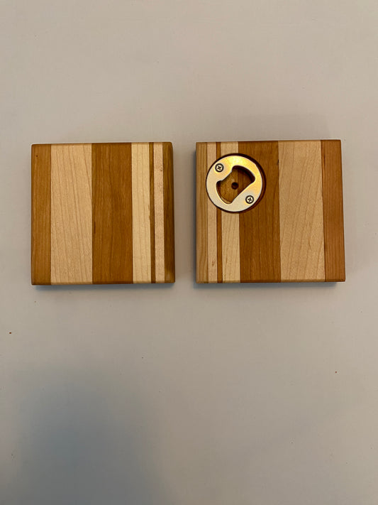 Coaster with built in bottle opener