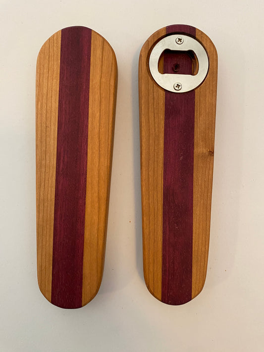 Large Hardwood Bottle Opener - Cherry and Purple Heart